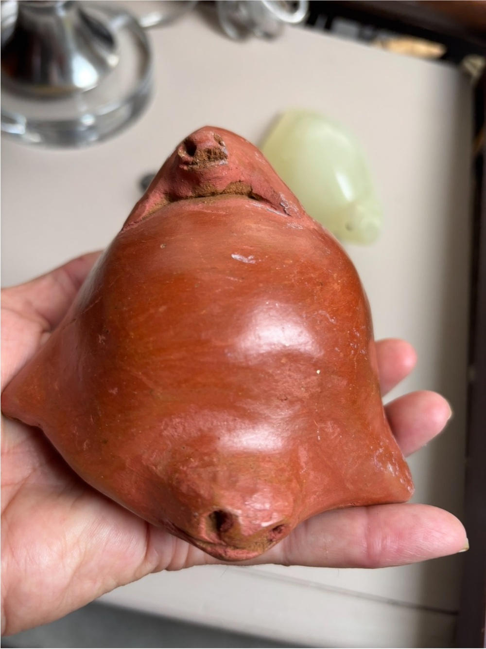 Handheld Terracotta Animal Figurine - Rustic Red-Brown Sculpture